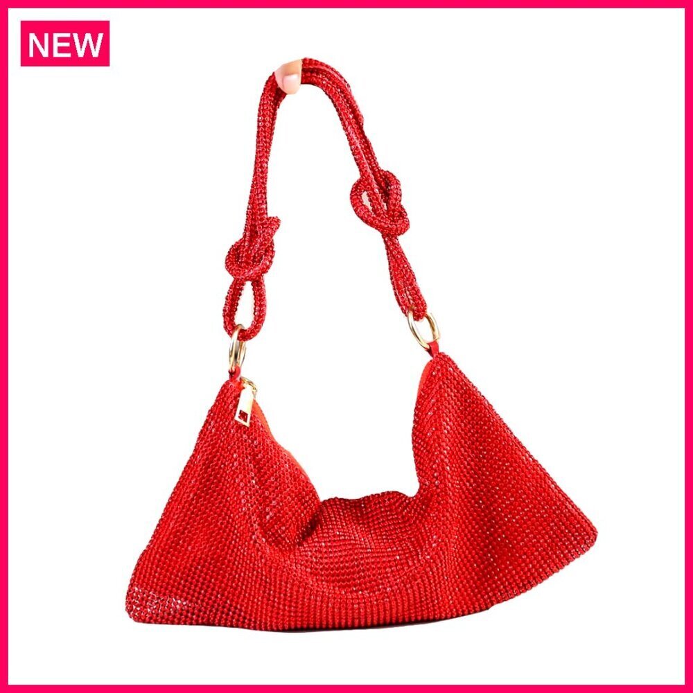 Shiny Rhinestone Evening Tote Bag with Zip Closure